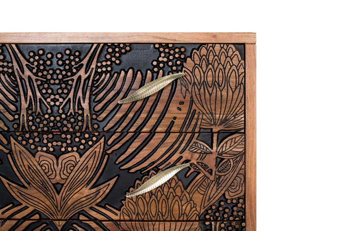 GINER Y COLOMER Commode 3 tiroirs en acacia massif et métal noir, couleur naturelle et noir, dimensions 93 x 40 x 83 cm, à monter
